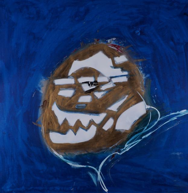 Fat Cat (Blue and Gold) - 2025 | 70x70cm | acryic, oil, ink, nail polish on canvas